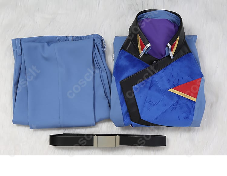 ムウ・ラ・フラガのコスプレ衣装セットの全内容。上着、ズボン、ベルトがセットになっています。