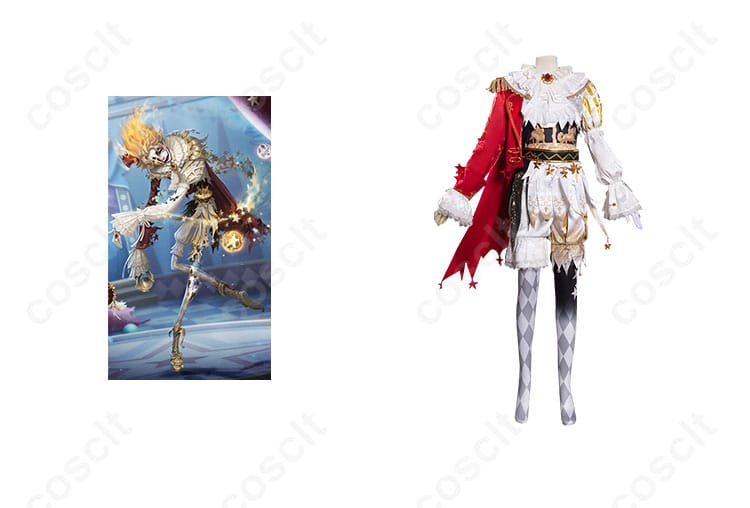 IdentityV（第五人格）曲芸師（マイク・モートン）「星の王」コスプレ衣装の正面とキャラクターを合わせた画像。コスプレ衣装の詳細がよくわかります。