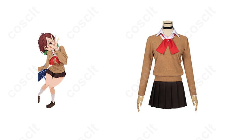 ダンダダン 綾瀬桃 制服 コスプレ衣装 正面とキャラクターのイメージ画像。コスプレの雰囲気を楽しんで！