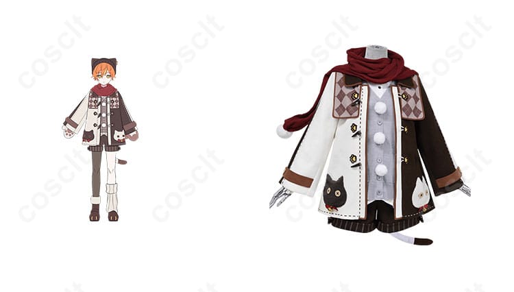 商品正面とキャラクターの組み合わせ画像 - 初音ミクのWarming Cat冬服コスプレ衣装。忠実に再現されたデザインで、コスプレ愛好者に最適！