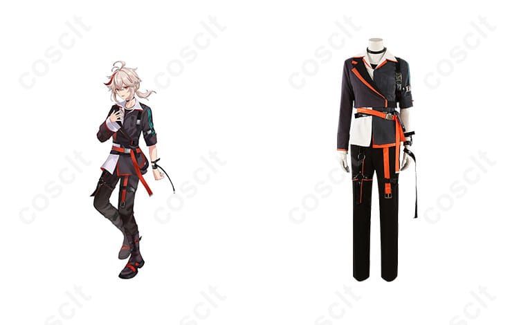 「原神」楓原万葉のコスプレ衣装（ARANAGI版）正面、実際のキャラクターと比較した画像。高い再現度で、風の元素を操るキャラクターを忠実に再現。