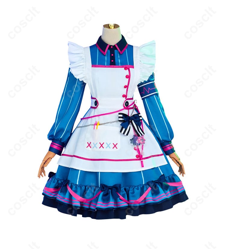 商品正面画像 - 朝比奈まふゆのコスプレ衣装の正面全体。猫耳おばけの案内人の可愛らしいデザインが特徴です。