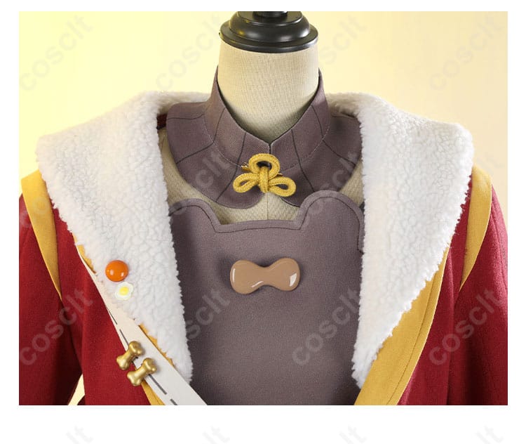 「原神 香菱（シャンリン）」コスプレ衣装の襟部分と装飾の細部。精巧な刺繍と装飾が特徴。
