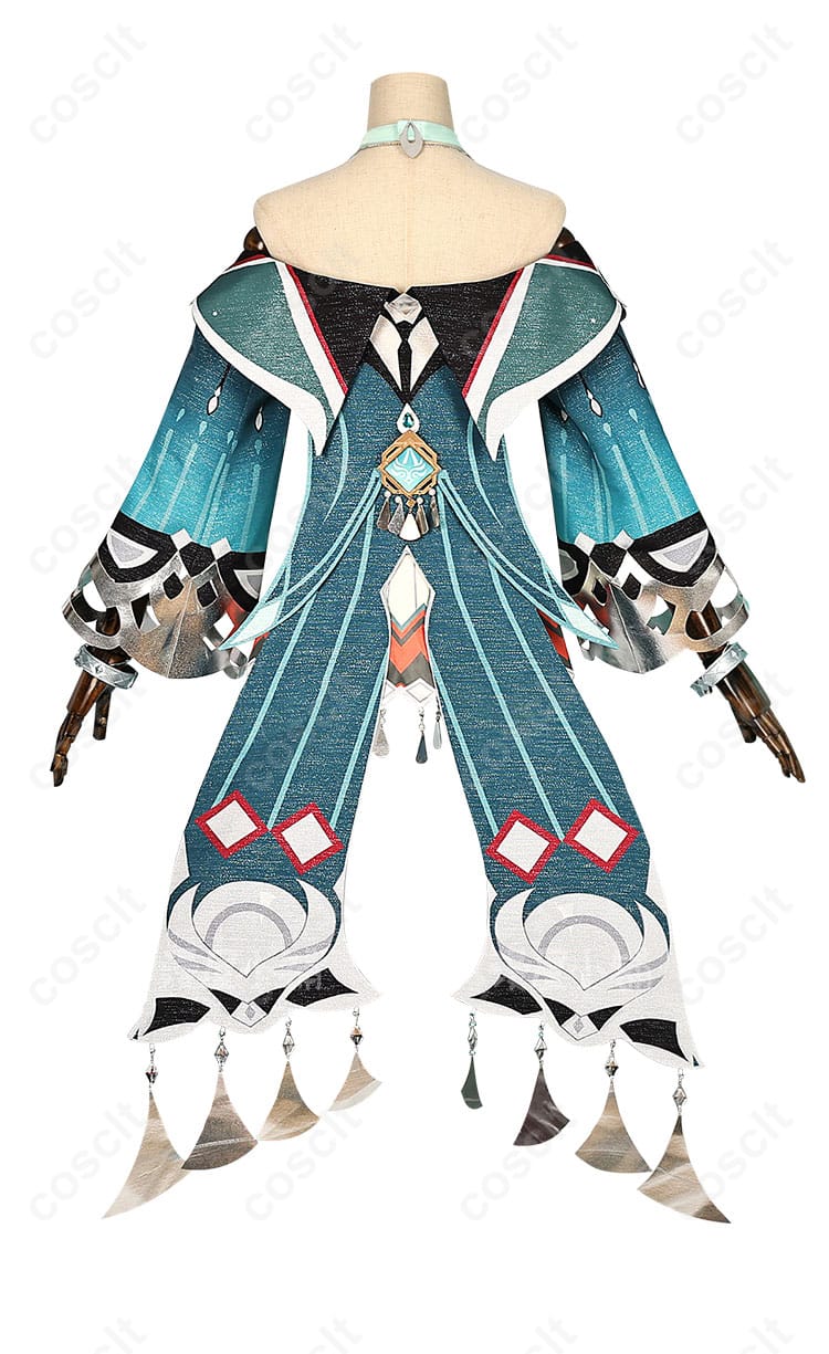 原神 藍硯 コスプレ衣装 背面の詳細画像。背面デザインも細部まで忠実に再現。