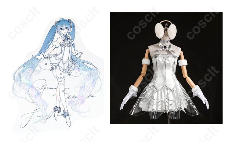 商品正面とキャラクターの合わせたイメージ画像、初音ミク シンフォニー2025 コスプレ衣装の全体像。
