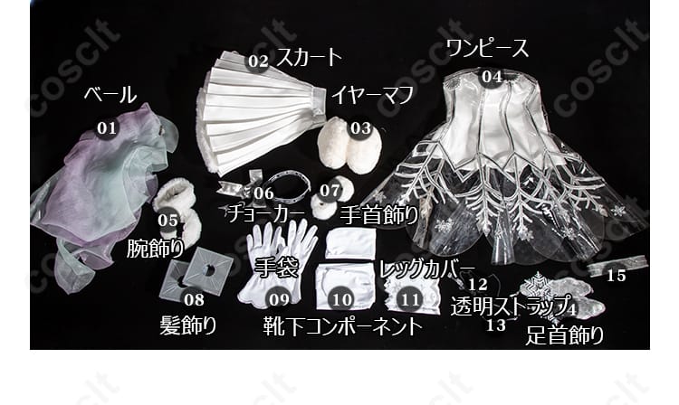 セット内容の紹介、初音ミク シンフォニー2025 コスプレ衣装のすべてのアイテムを展示。