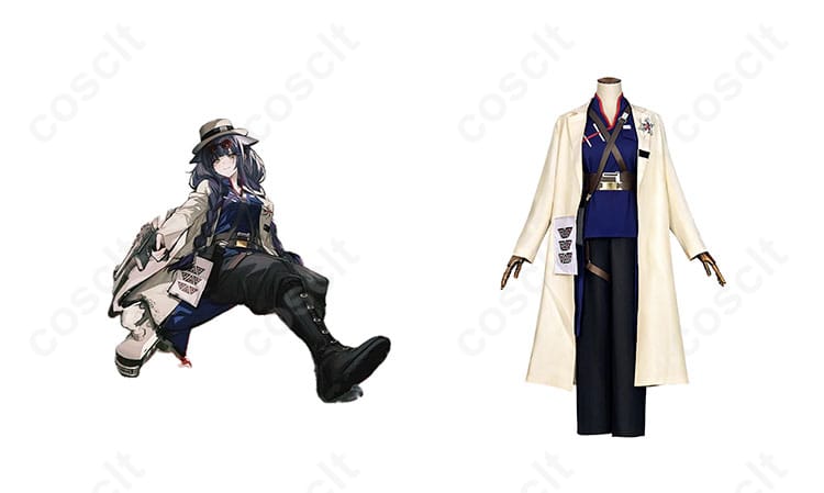 商品正面とアークナイツの滌火ジェシカキャラクターが一緒に写った画像 - 高い再現度のコスプレ衣装