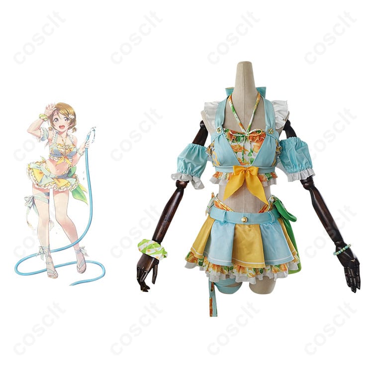 商品正面とキャラクター小泉花陽のコスプレ衣装の組み合わせ。ラブライブ！のμ