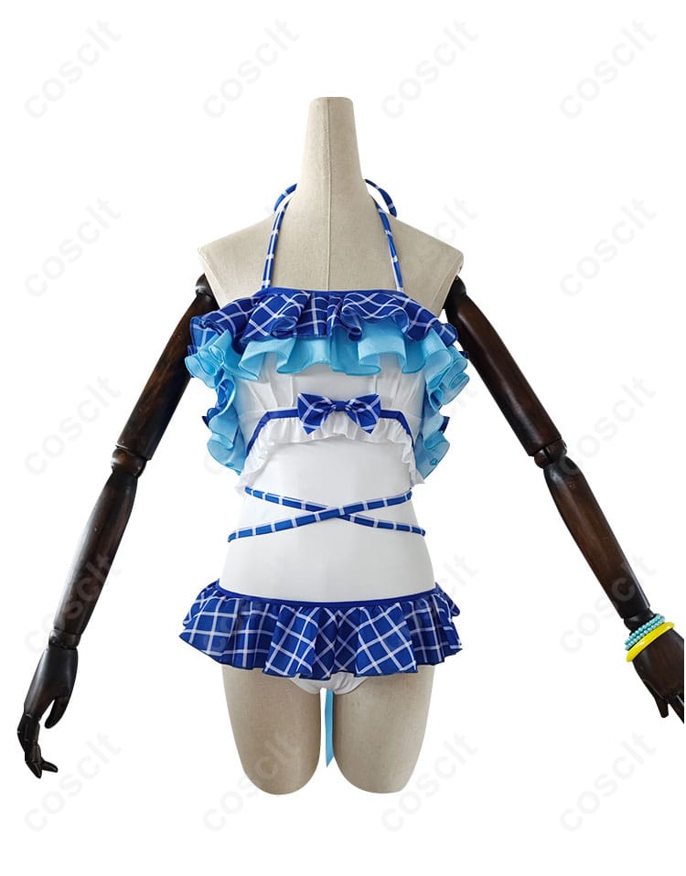 商品正面図。ラブライブ！園田海未の水着コスプレ衣装の全体像がしっかりと確認できます。