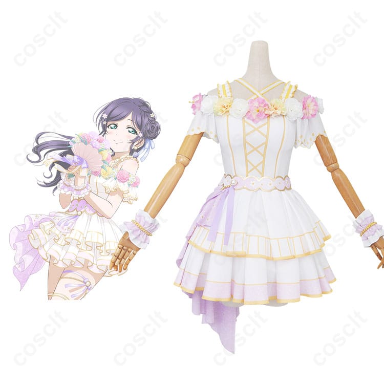 商品正面とキャラクターの組み合わせ画像 - ラブライブ！スクフェス 東條希 コスプレ衣装「フラワーフェスティバル編 花の女神」の正面とキャラクターの美しいコーディネート。