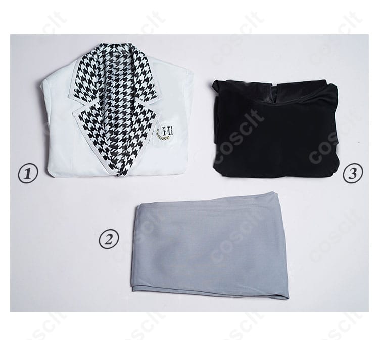 凪誠士郎 コスプレ衣装 白宝高校制服のセット内容画像。ブレザー、パーカー、ズボンの詳細が一目でわかります。
