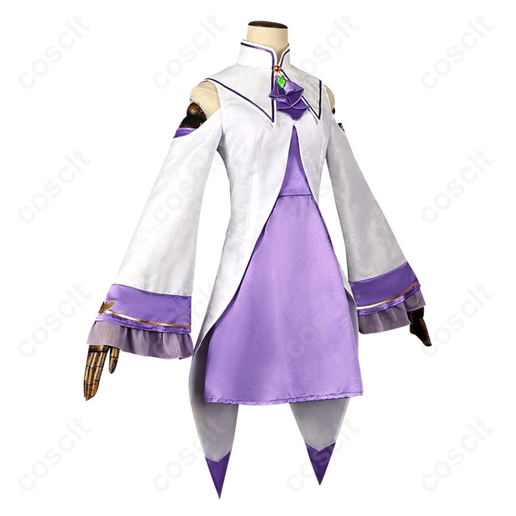 Re:ゼロから始める異世界生活 エミリア コスプレ衣装 ワンピース＆エルフ耳セット（忠実再現、快適な着心地） - 2枚目の画像