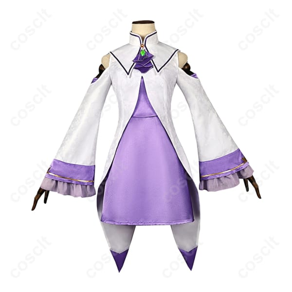 Re:ゼロから始める異世界生活 エミリア コスプレ衣装 ワンピース＆エルフ耳セット（忠実再現、快適な着心地）