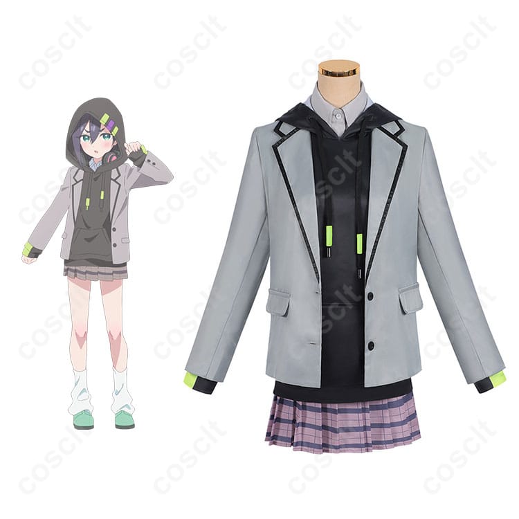 商品正面とキャラクターの組み合わせ写真 – 君のことが大大大大大好きな100人の彼女の原賀胡桃 コスプレ衣装の全体像。高品質なデザインで、アニメファン必見！
