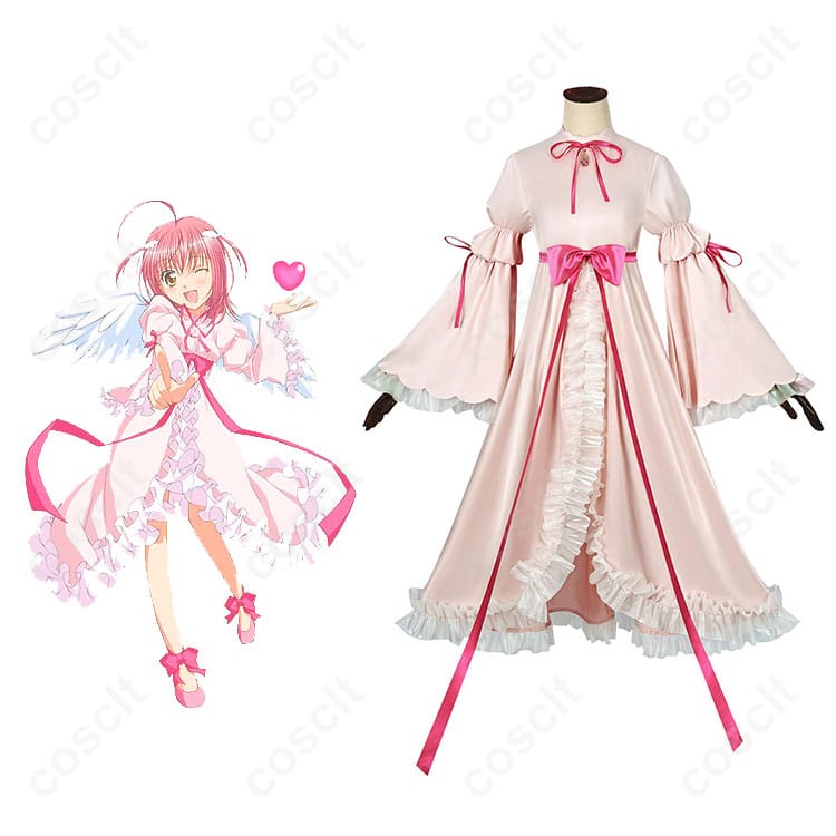 商品正面とキャラクター日奈森あむのアミュレットエンジェルコスプレ衣装の組み合わせ画像。高忠実再現のコスプレ衣装。