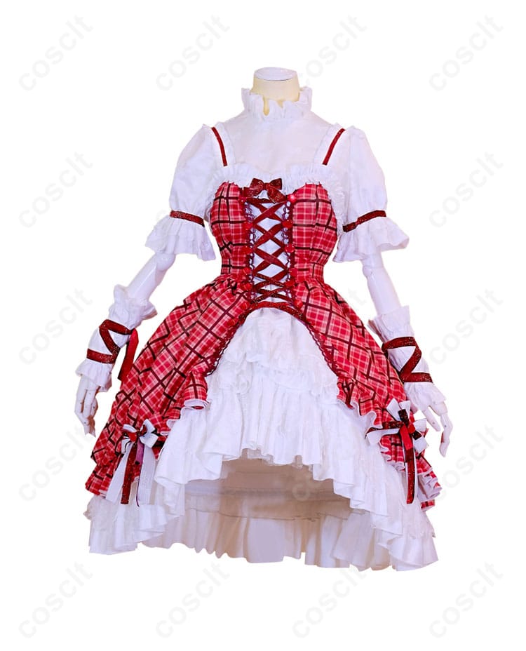 しゅごキャラ！日奈森あむ コスプレ衣装 チェック柄ケーキドレス 正面図。高精度なディテールが特徴。
