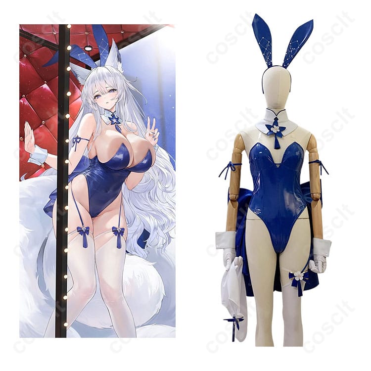 アズールレーン 信濃 バニーガール コスプレ衣装の正面とキャラクター信濃が一緒に写った写真。コスプレ衣装の忠実再現が光ります。