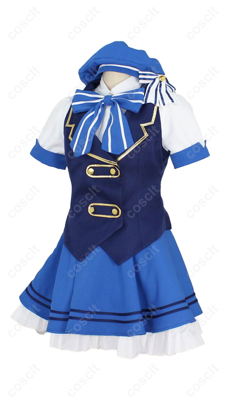 商品左側写真 - 左側から見る『ご注文はうさぎですか？』香風智乃（チノ）のメイド服コスプレ衣装、立体感のあるシルエットを強調。