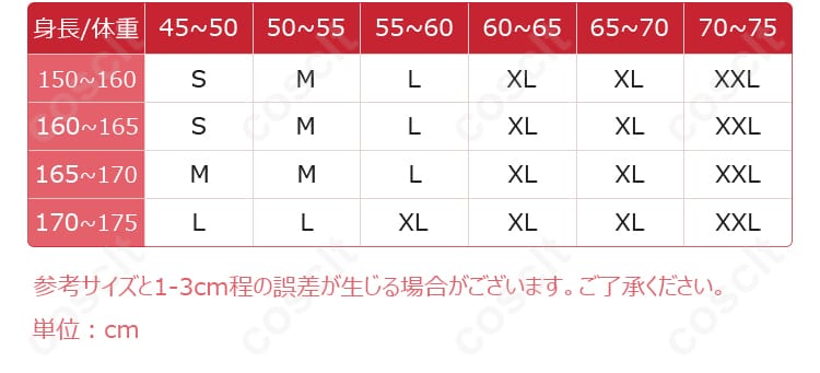商品のサイズと寸法に関するデータ画像。最適なフィット感を見つけるための参考に。