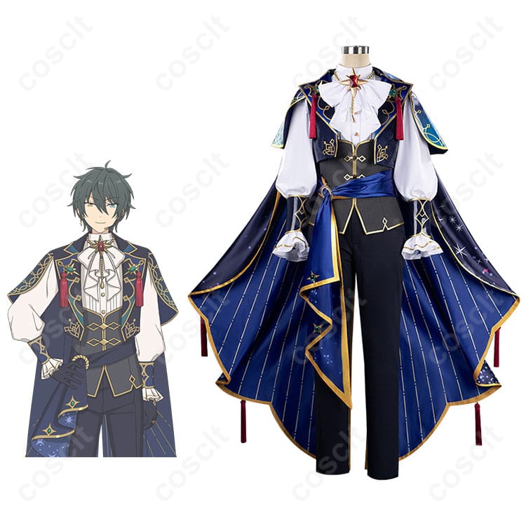 あんさんぶるスターズ！！ 影片みか・斎宮宗 コスプレ衣装『星の鳴動』 正面とキャラクターのコラボ画像。コスプレイベントや撮影に最適な衣装です。