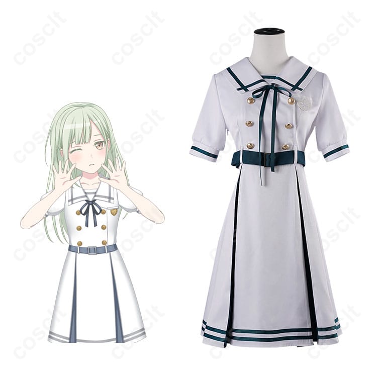 商品正面とキャラクターのコスプレ衣装を組み合わせた画像 - 若葉睦 コスプレ衣装 月ノ森女子学園夏制服