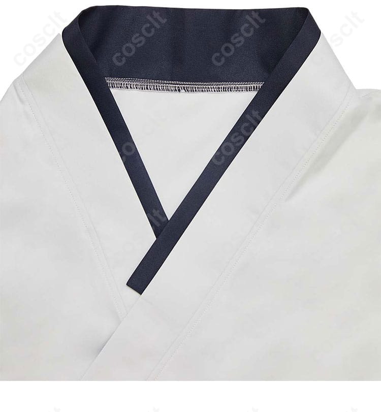 服装の襟元の細部。壬氏の狩り版コスプレ衣装の襟元の精密なデザインが見える画像。
