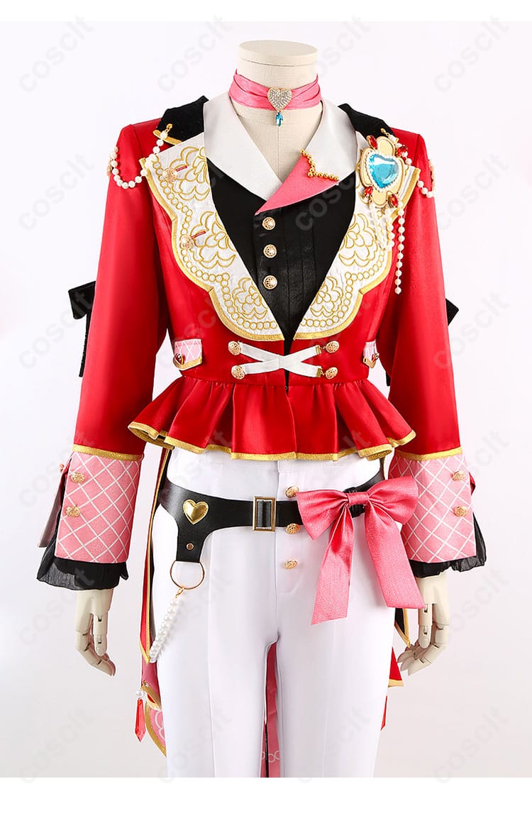 衣装襟のディテール画像：あんさんぶるスターズ！！朱桜司コスプレ衣装の衣襟部分の詳細。刺繍や装飾が美しく施されています。