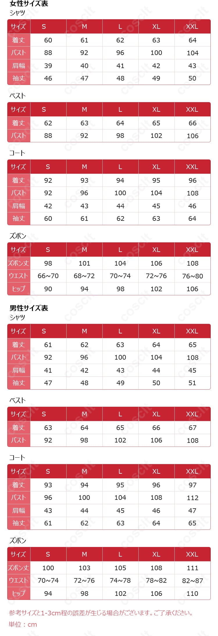 「第五人格」騎士（リチャード・スターリング）コスプレ衣装のサイズと対応データを示す画像。サイズ選びの参考に。