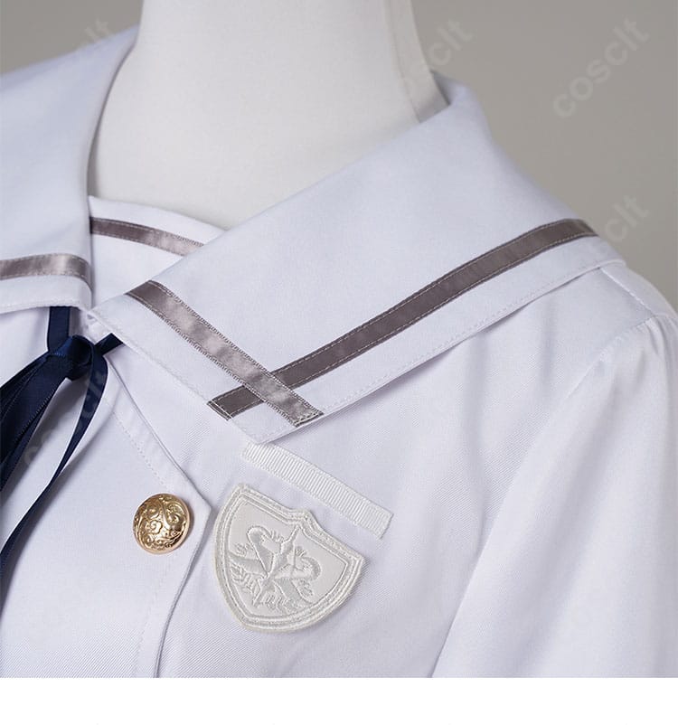 バンドリ！ 若葉睦 コスプレ衣装 月ノ森女子学園 夏服の襟元の装飾ディテール。細かい刺繍とデザインが確認できる。