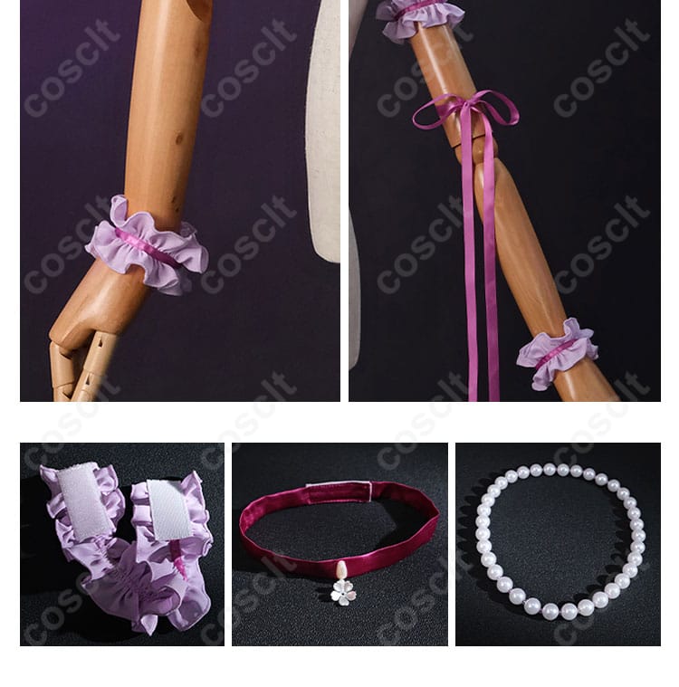 腕飾り、ネックレス、服のアクセサリーがセットになった画像。加藤恵ランジェリーver.コスプレ衣装の全体的なアクセサリーが分かる画像。
