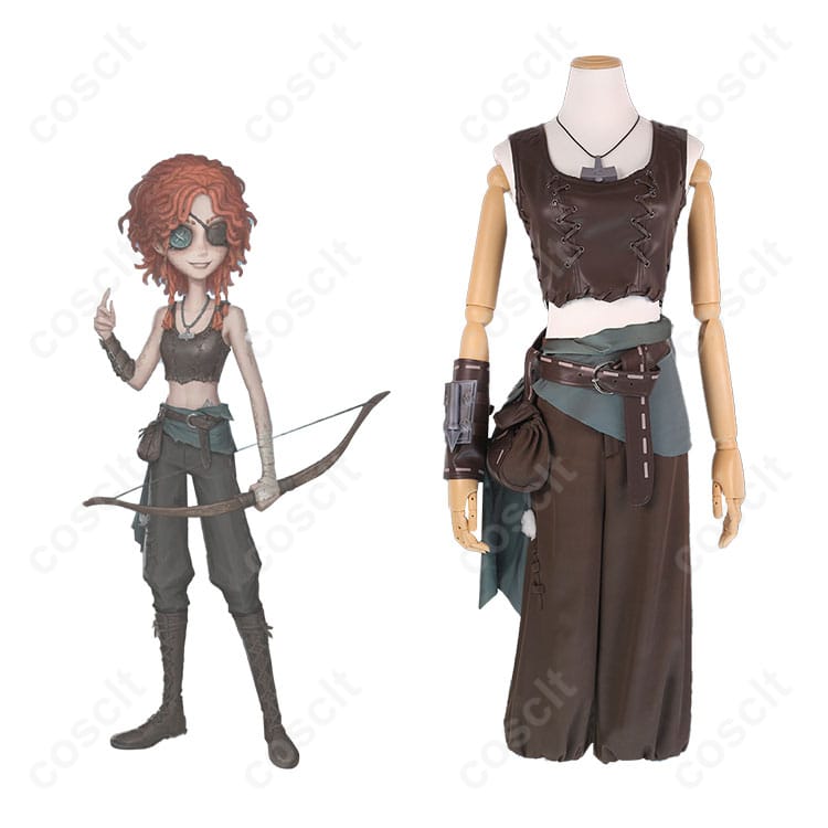 商品服装とキャラクターのコラボレーション画像。弓使い（ブリュンヒルド・ウェルフ）のコスプレ衣装、ゲーム『第五人格』の忠実再現。