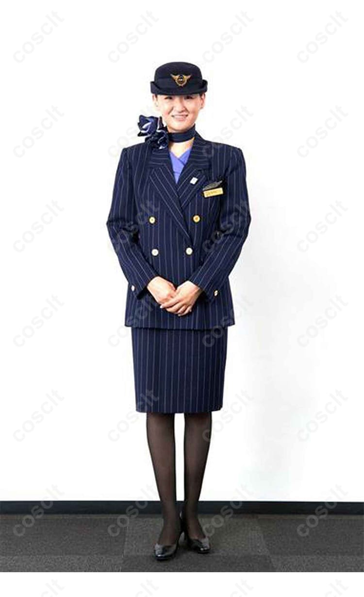 全日本空輸（ＡＮＡ）８代目 客室乗務員 CA 制服 コスプレ衣装の正面画像。高精度な忠実再現、オーダーメイド対応のコスプレ衣装です。