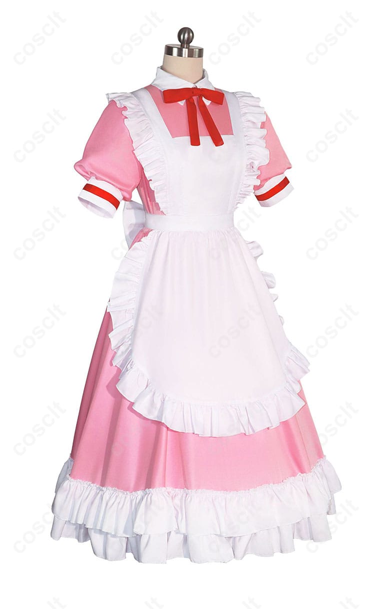 商品側面図。鹿目まどかのメイド服コスプレ衣装の側面デザインとフィット感が見える画像。