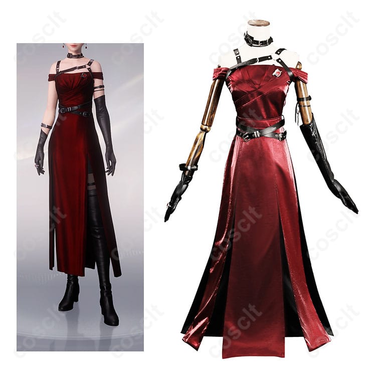 商品服装とキャラクターの結びつきを示した画像。プレイヤーの麗しき暗幕コスプレ衣装を忠実に再現。