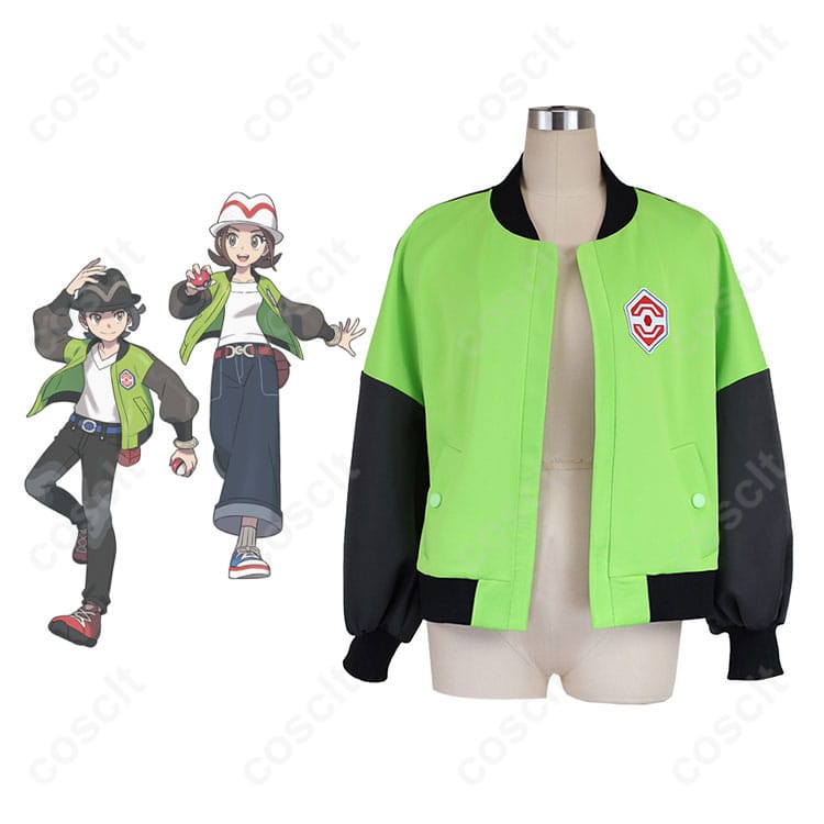 ポケモンレジェンズZ-A 主人公 コスプレ衣装（コート・帽子）とキャラクターのコスプレ融合図。ポケモンの冒険をテーマにした衣装の詳細がよく分かる一枚です。