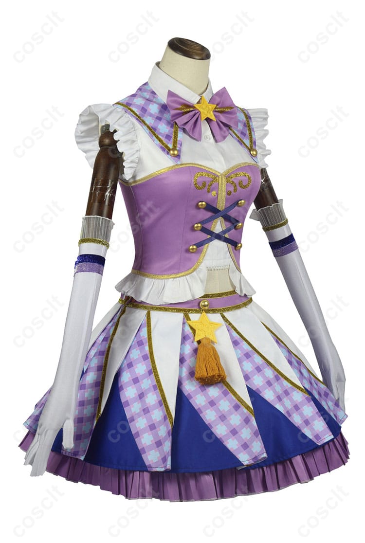 アイカツ！ 紫吹蘭 コスプレ衣装 Soleil 側面図。細部にまでこだわった衣装のディテールが確認できる写真。