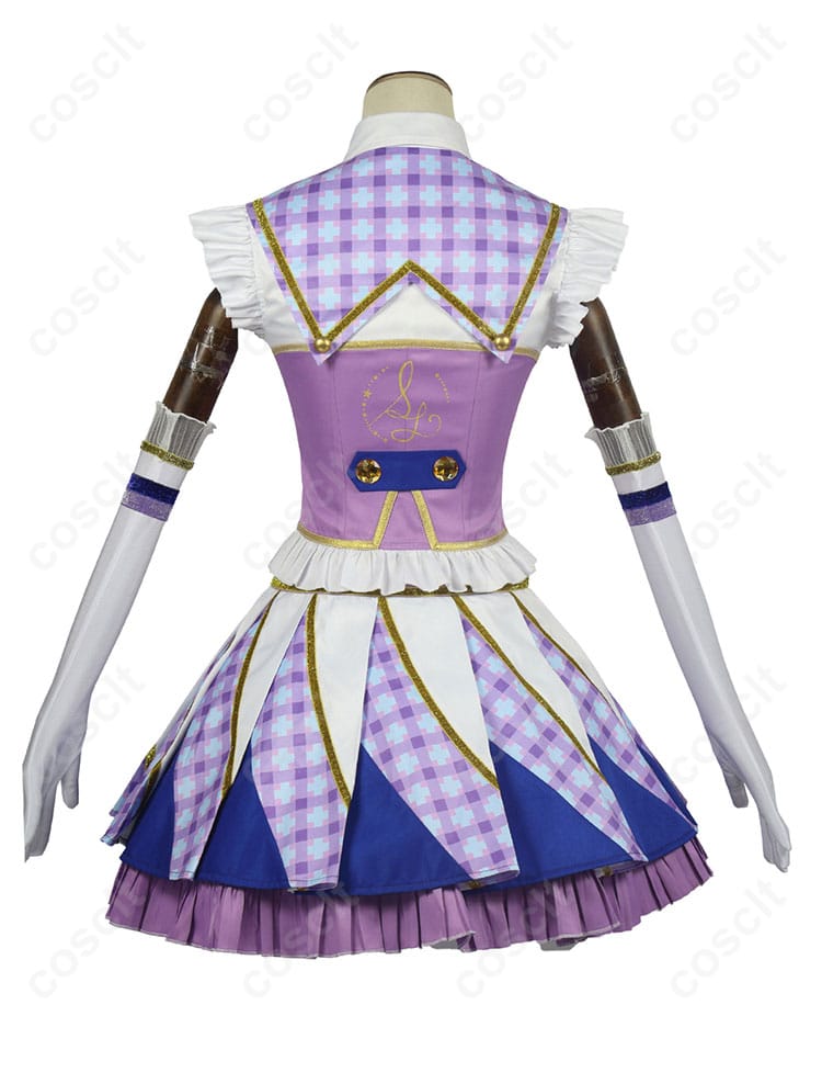 アイカツ！ 紫吹蘭 コスプレ衣装 Soleil 背面図。背面のディテールも完璧に再現されたアイカツ！コスプレ衣装。
